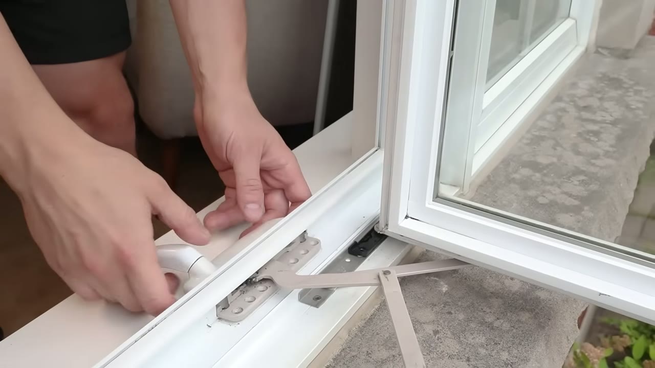 Old Maxim Dyad operator lifting out of the sill pocket, crank handle still attached